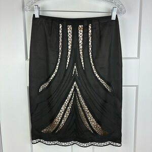 Tahari Luxe Elegant Black Lace Overlay Gold Skirt Evening Party Chic Size 2  g
